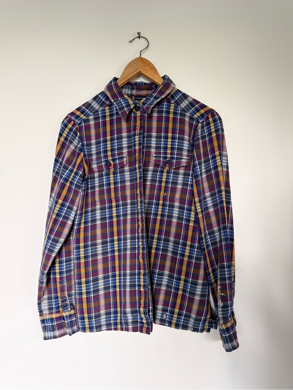 Patagonia Plaid Button-Down Shirt - vintage, paint splattered
